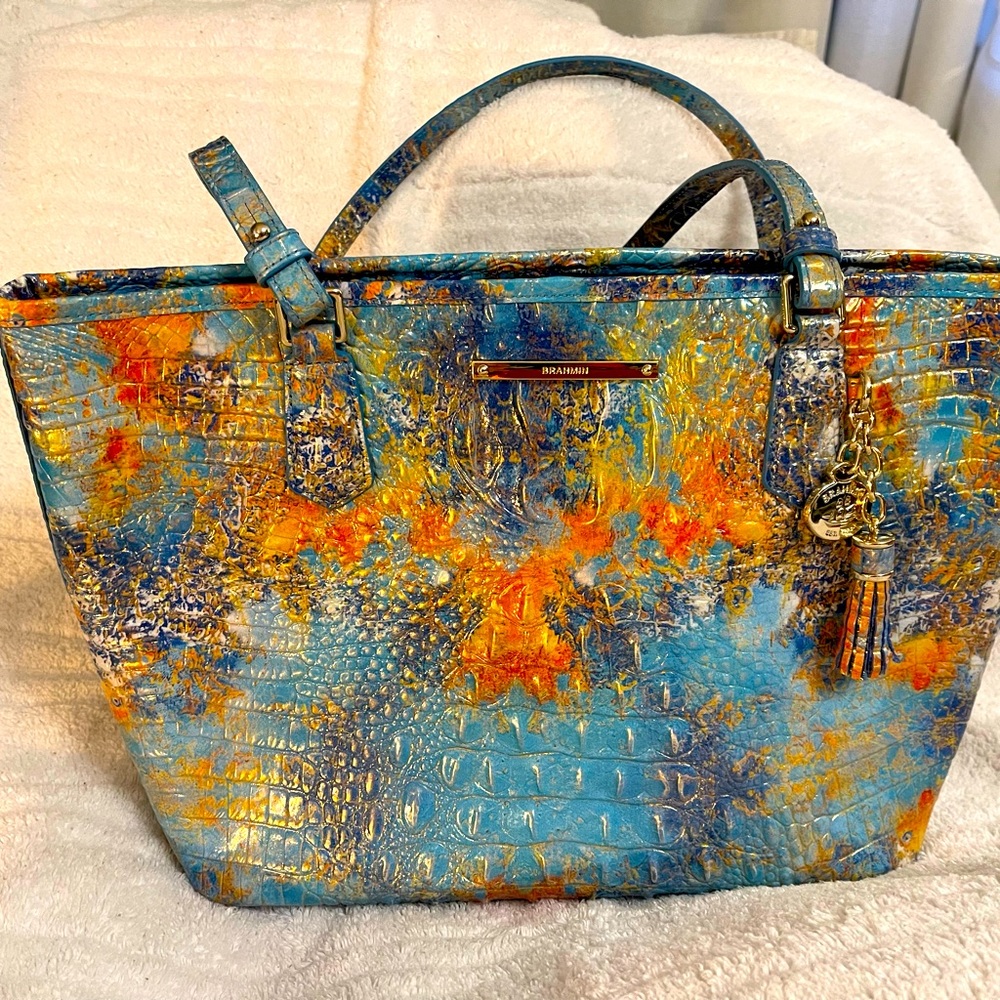 Brahmin Melbourne Collextion Crocodile Embossed Asher Tassled Tote in Reef.